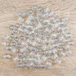 Perlen, rund mit Glitzer, Ø 0,9cm, transparent, klar, mit silbernem Glitzer, 100 Stück