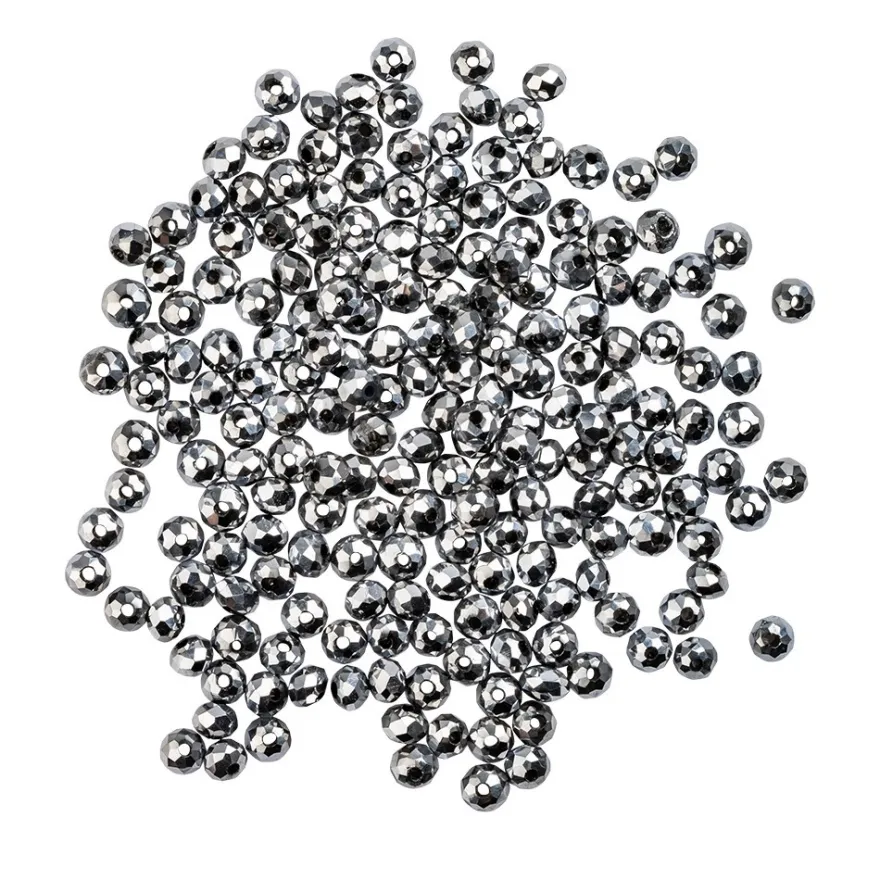Perlen, rund, Ø 3mm, facettiert, antiksilber, metallic, 200 Stück