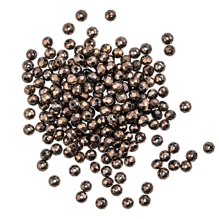 Perlen, rund, Ø 3mm, facettiert, kaffeebraun, metallic, 200 Stück