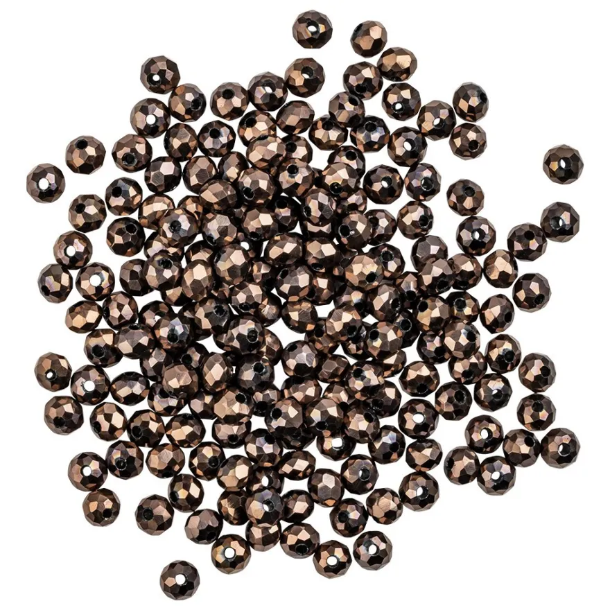 Perlen, rund, Ø 4mm, facettiert, kaffeebraun, metallic, 180 Stück