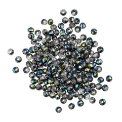 Perlen, rund, Ø 3mm, facettiert, zweifarbig, klar, grünblau-metallic, 200 Stück