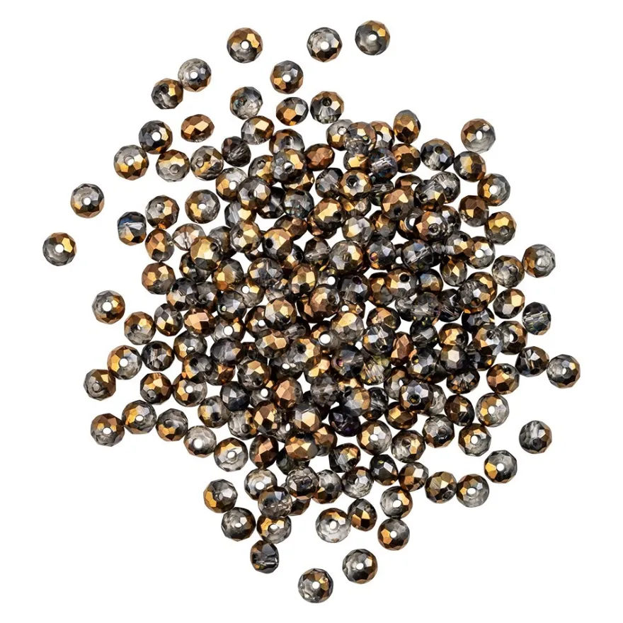 Perlen, rund, Ø 3mm, facettiert, zweifarbig, klar, kupfergold-metallic, 200 Stück