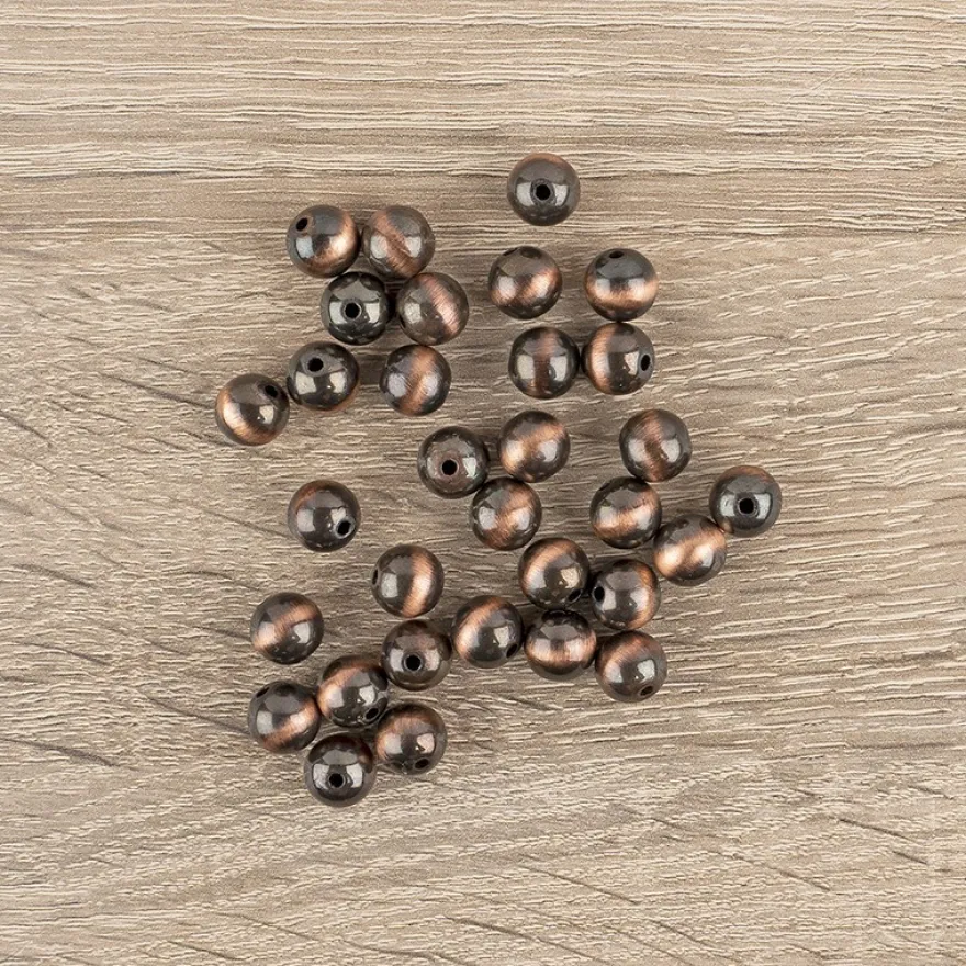 Perlen, Rund, Tigerauge, Ø 0,9cm, braun-gold, 32 Stück
