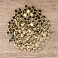 Perlen, Stern 1, flach, 1,4cm x 0,4cm, hellgold, 150 Stück