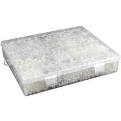 Perlen-Vielfalt in Kunststoff-Box, verschiedene Perlenarten, 500g, klar-irisierend