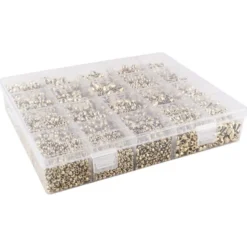 Perlen-Vielfalt in Kunststoff-Box, verschiedene Perlensorten, 500g, metallic, hellgold
