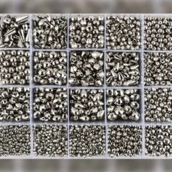 Perlen-Vielfalt in Kunststoff-Box, verschiedene Perlensorten, 500g, metallic, silber