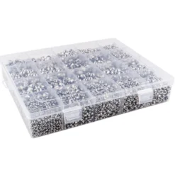 Perlen-Vielfalt in Kunststoff-Box, verschiedene Perlensorten, 500g, metallic, silber
