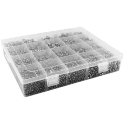 Perlen-Vielfalt in Kunststoff-Box, verschiedene Perlensorten, 500g, metallic, anthrazit