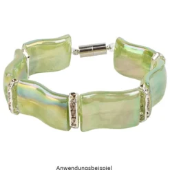 Perlen, Wellen-Form, irisierend, 2,6cm x 1,8cm, Aventurin-Optik, olivgrün, 12 Stück