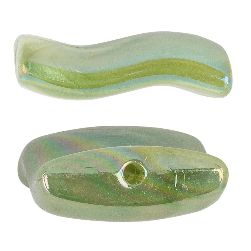 Perlen, Wellen-Form, irisierend, 2,6cm x 1,8cm, Aventurin-Optik, olivgrün, 12 Stück