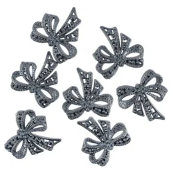 Perlmutt-Schmucksteine, Schleife, 4,5cm x 4,5cm, blausilber, 7 Stück