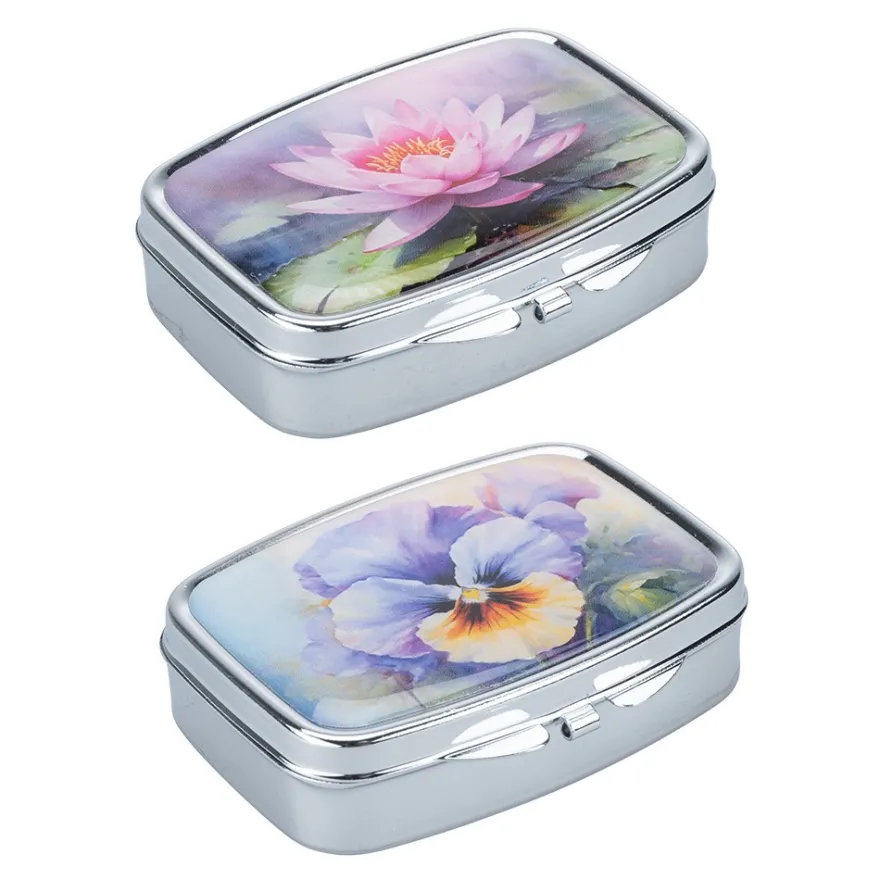Pillendosen Blüten, 5,6cm x 4cm x 1,6cm, 2 Designs, 2 Stück