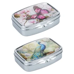 Pillendosen Schmetterling & Pfau, 5,6cm x 4cm x 1,6cm, 2 Designs, 2 Stück