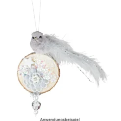 Plüsch-Federvögel, 15cm x 3,5cm x 3,5cm, grau mit silbernen Highlights, mit Clip, 3 Stück