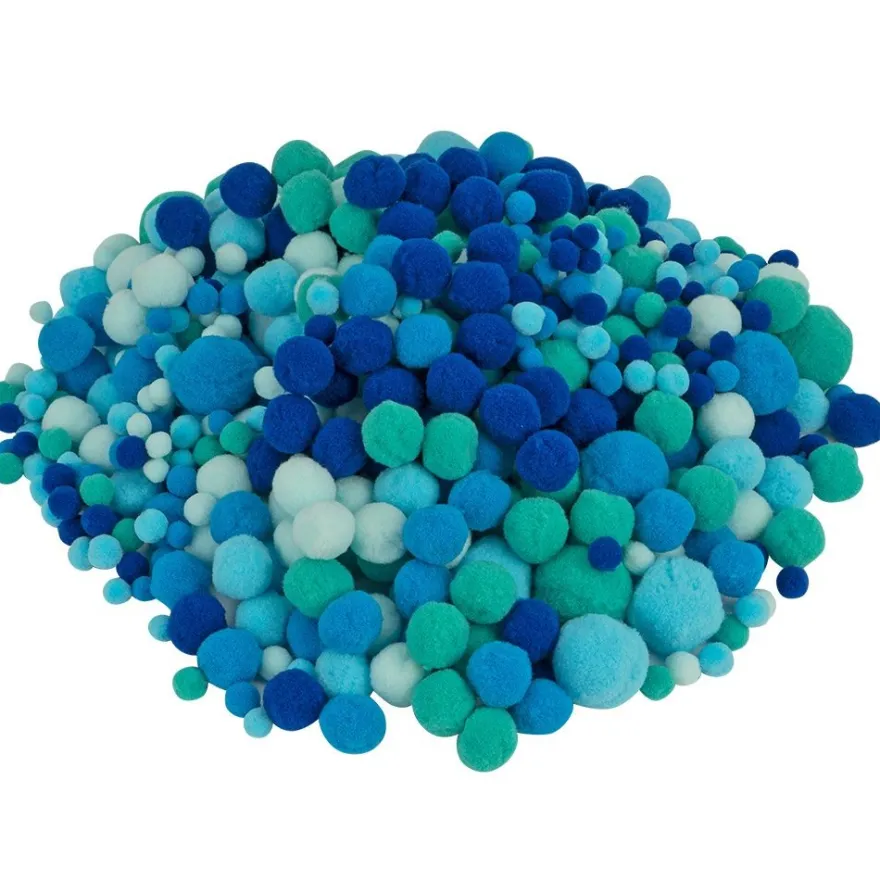 Pompons, Blautöne, versch. Farben und Größen, 500 Stück