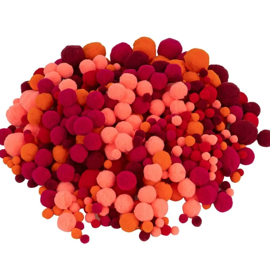 Pompons, Pink-, Rot- & Orangetöne, versch. Farben und Größen, 500 Stück