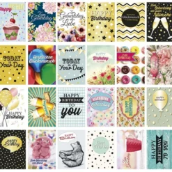 Postkarten, Geburtstag, 10,5cm x 14,8cm, 250 g/m², 24 verschiedene Designs, 24 Stück