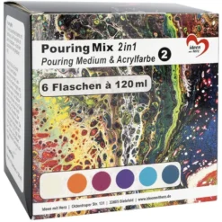 Pouring-Mix 2, 2 in 1, Pouring-Medium & Acrylfarbe, 6 Flaschen, 120ml
