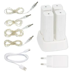Powerbanks mit Ladestation, inkl. 4 LED-Drahtlichterketten mit Timer, 11-teilig