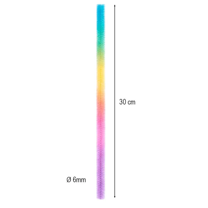 Premium-Chenille-Drähte, ColorMix, 30cm lang, Ø6mm, Farbverlauf in Rosa, Gelb und Blau, 100 Stück