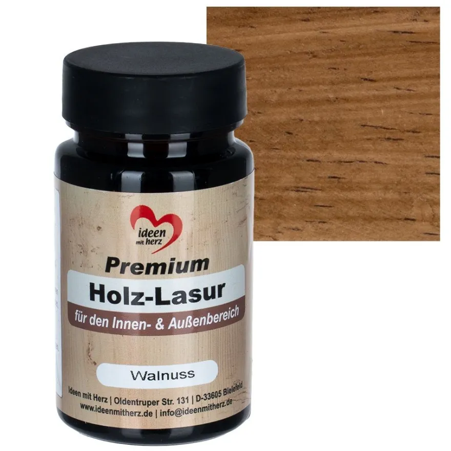 Premium-Holz-Lasur, für den Innen- und Außenbereich, 90ml, walnuss