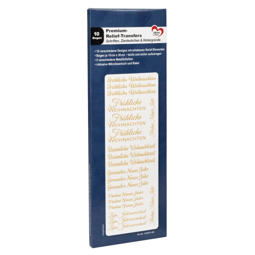 Premium-Relief-Transfers, Schriften etc., 10cm x 30cm, 5 Metallicfarben, 10 Bogen