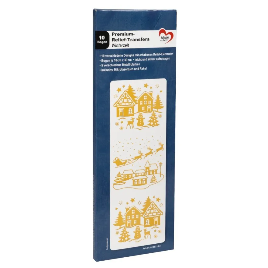 Premium-Relief-Transfers, Winterzeit, 10cm x 30cm, 5 verschiedene Metallicfarben, 10 Bogen