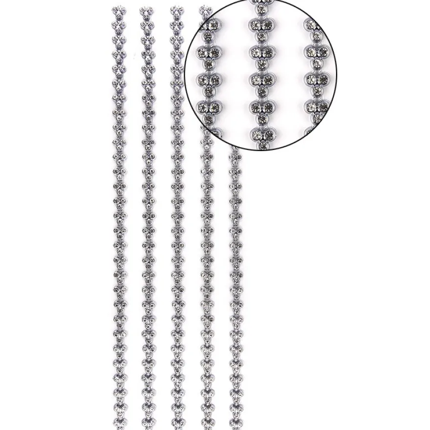 Premium-Schmuck-Bordüren "Strass-Trio", selbstklebend, 29cm, mit Glas-Kristallen, blaugrau
