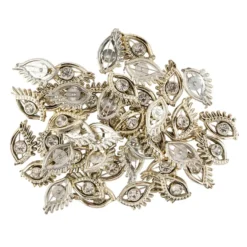 Premium-Schmucksteine, Augenpaar, 2,2cm x 1,4cm x 0,4cm, hellgold, mit Glaskristallen, 40 Stück