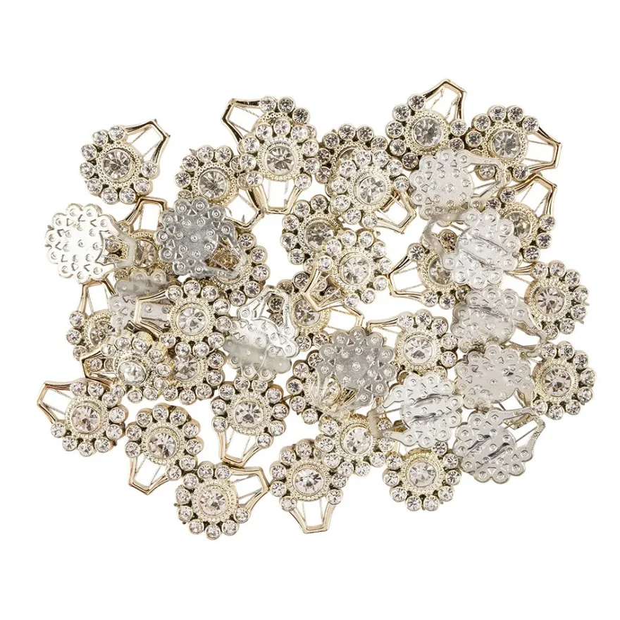 Premium-Schmucksteine, Ornament, 1,8cm x 2,2cm x 0,5cm, hellgold, mit Glaskristallen, 40 Stück