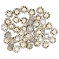 Premium-Schmucksteine, Perlen-Zierstein 4, Ø 1,5cm, hellgold, Halbperle & Glaskristall, 40 Stück