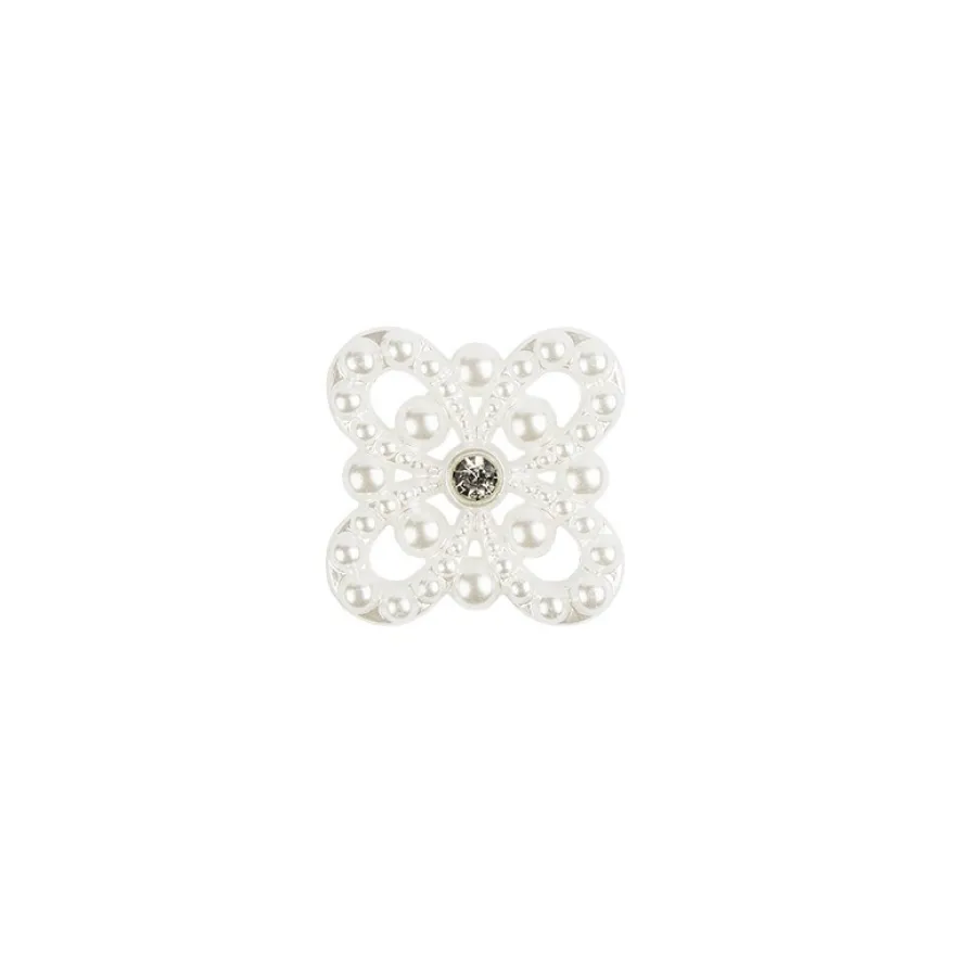 Premium-Schmucksteine, Perlen-Ornament 1, Ø 3,4 cm, mit Glas-Kristallen, perlmutt, 50 Stück
