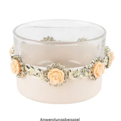 Premium-Schmucksteine, Rosenblüte 2, Ø 2cm, hellgold, mit Blüte in Lachs & Glaskristallen, 17 Stück