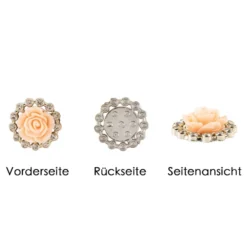 Premium-Schmucksteine, Rosenblüte 2, Ø 2cm, hellgold, mit Blüte in Lachs & Glaskristallen, 17 Stück