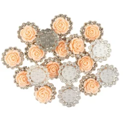 Premium-Schmucksteine, Rosenblüte 2, Ø 2cm, hellgold, mit Blüte in Lachs & Glaskristallen, 17 Stück