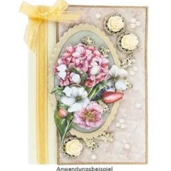 Premium-Schmucksteine, Rosenblüte 1, Ø 2cm, hellgold, mit Blüte in Creme & Glaskristallen, 17 Stück