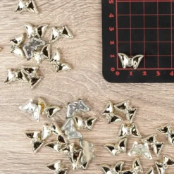Premium-Schmucksteine, Schmetterling, 2cm x 1,2cm x 0,5cm, hellgold, mit Glaskristallen, 40 Stück