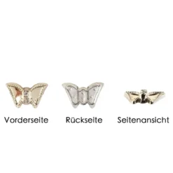 Premium-Schmucksteine, Schmetterling, 2cm x 1,2cm x 0,5cm, hellgold, mit Glaskristallen, 40 Stück