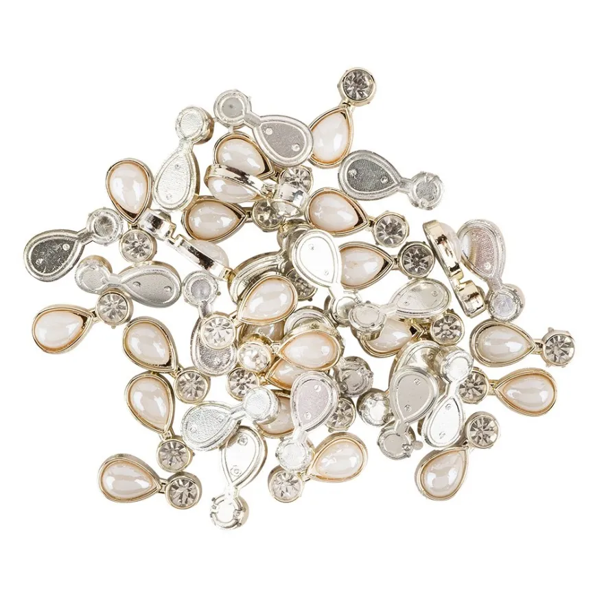 Premium-Schmucksteine, Tropfen, 1,8cm x 0,8cm, hellgold, Halbperle & Glaskristallen, 40 Stück