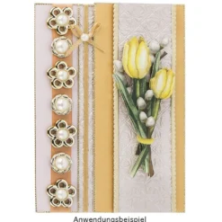 Premium-Schmucksteine, Zierblüte 3, Ø 2,1cm, hellgold, perlmutt, 50 Stück