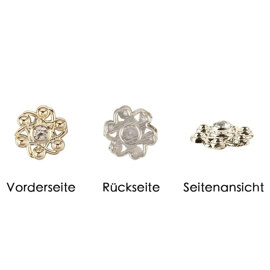 Premium-Schmucksteine, Zierblüte 4, Ø 1,9cm, hellgold, Glaskristallen, 40 Stück