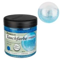 Premium-Tauchfarbe, Farbglas-Glitzer-Effekt, blau mit Silber-Glitzer, 250ml