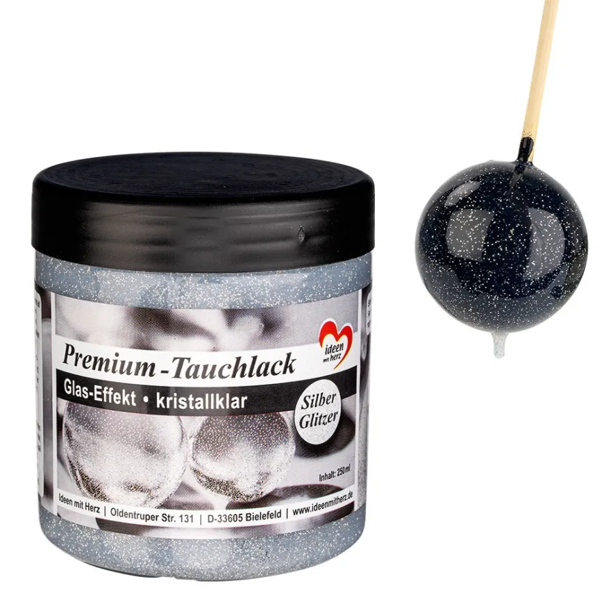 Premium-Tauchlack, Glas-Effekt, kristallklar, mit Silber-Glitzer, 250ml