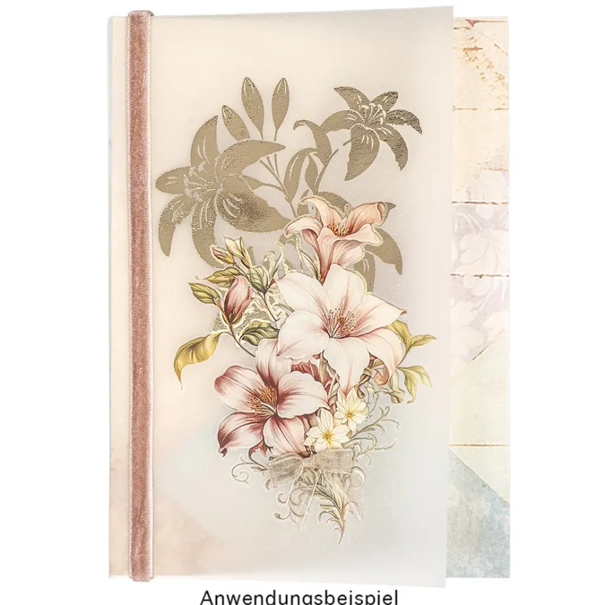 Premium-Transfers, Blüten & Schmetterlinge, 10cm x 30cm, Goldfolie, 10 Bogen