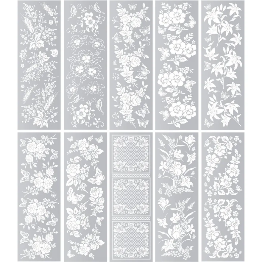 Premium-Transfers, Blüten & Schmetterlinge, 10cm x 30cm, Silberfolie, 10 Bogen