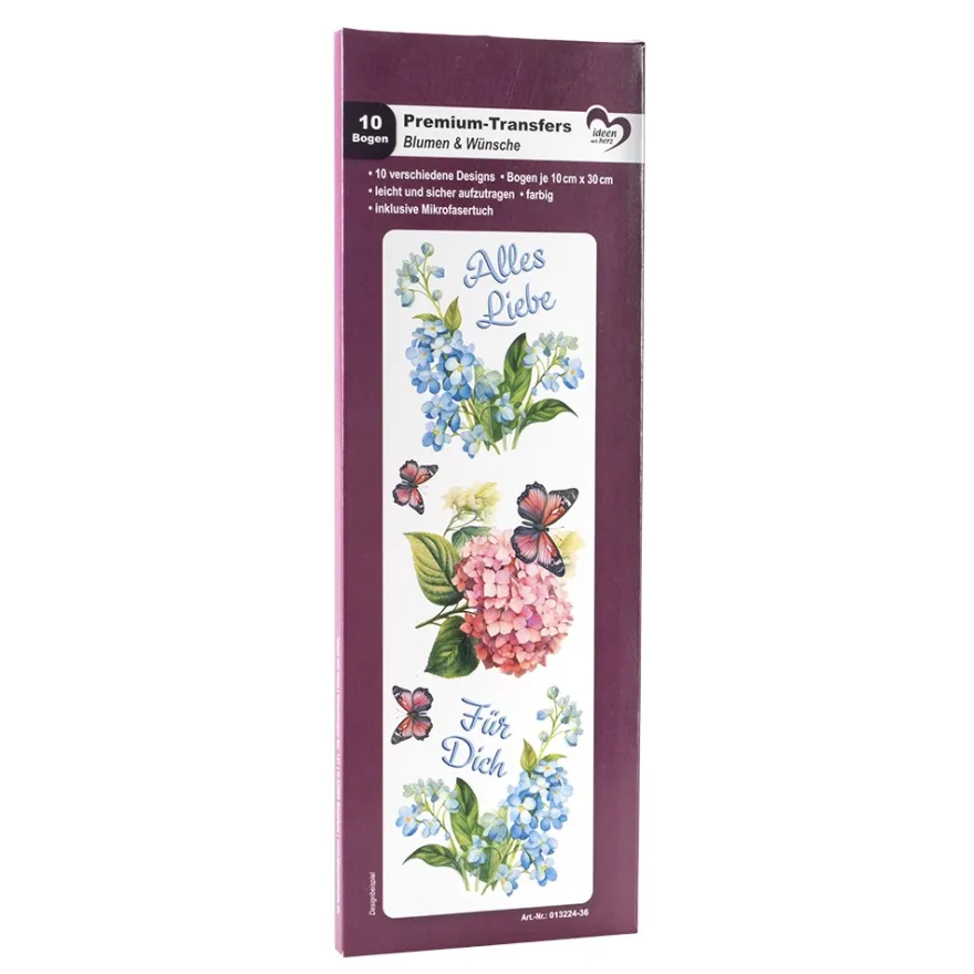 Premium-Transfers, Blumen & Wünsche, 10cm x 30cm, farbig, 10 Bogen