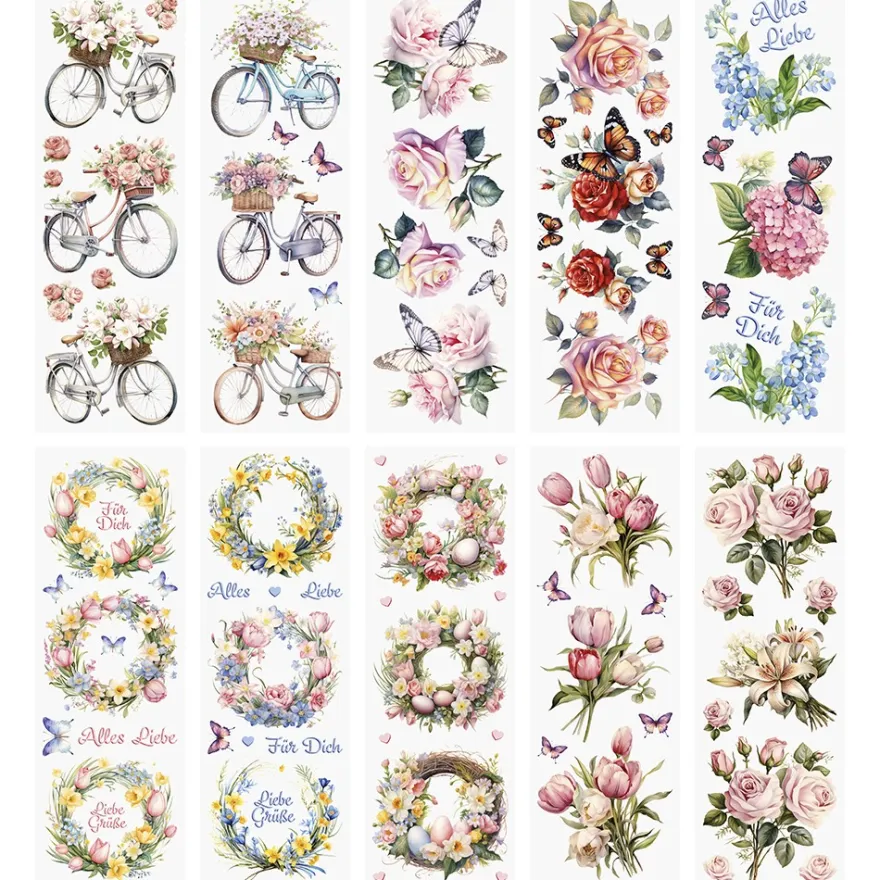 Premium-Transfers, Blumen & Wünsche, 10cm x 30cm, farbig, 10 Bogen