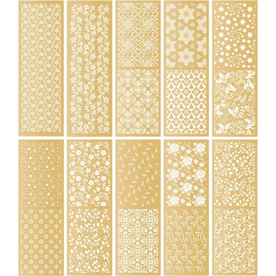 Premium-Transfers, Florale Bordüren & Ornamente, 10cm x 30cm, Goldfolie, 10 Bogen