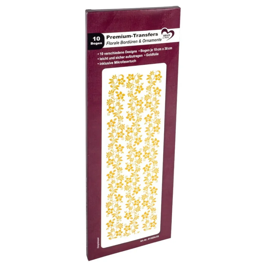 Premium-Transfers, Florale Bordüren & Ornamente, 10cm x 30cm, Goldfolie, 10 Bogen